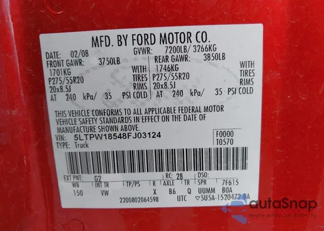 2008 Lincoln Mark Lt z USA, uszkodzony, nr VIN 5LTPW18548FJ03124